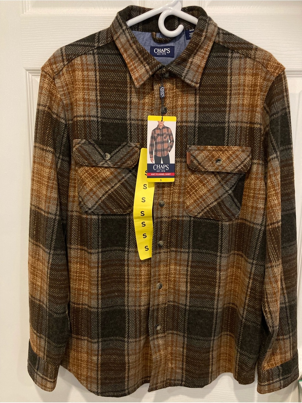 Chaps Brown & Black Plaid Flannel Untucked Shirt Small Regular Fit
